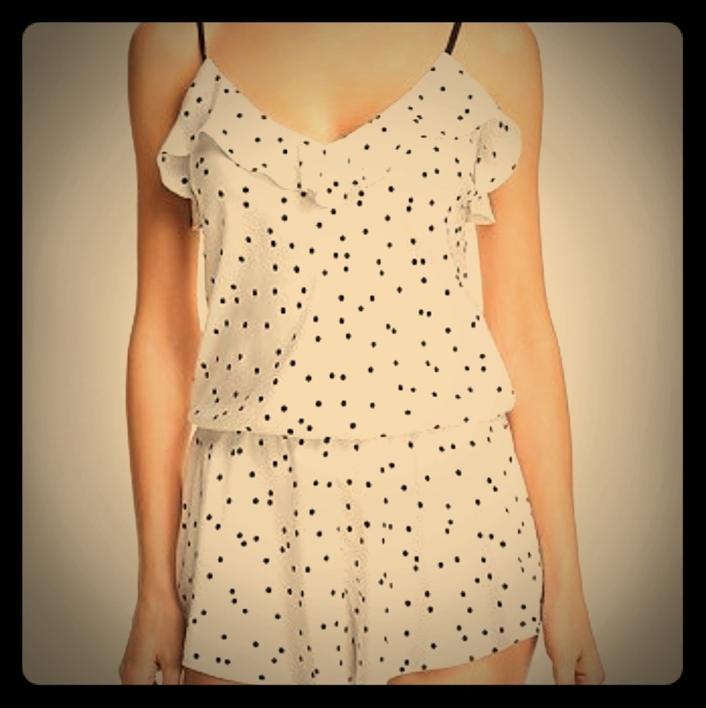 Kate Spade White Black Dot Short Ruffle Romper-XS